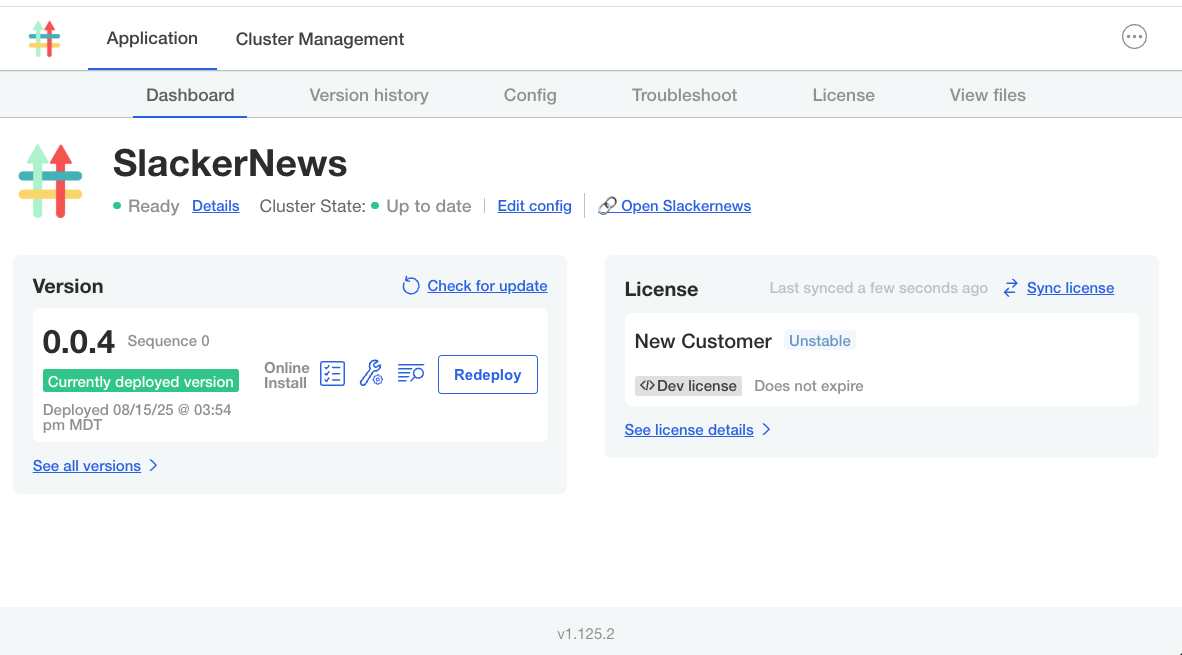 Slackernews with ready status on admin console dashboard